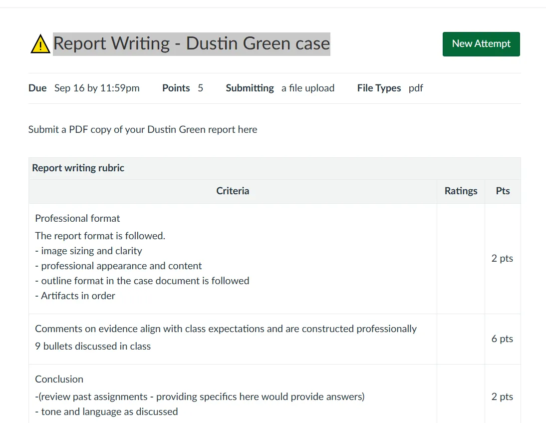 Report Writing - Dustin Green case